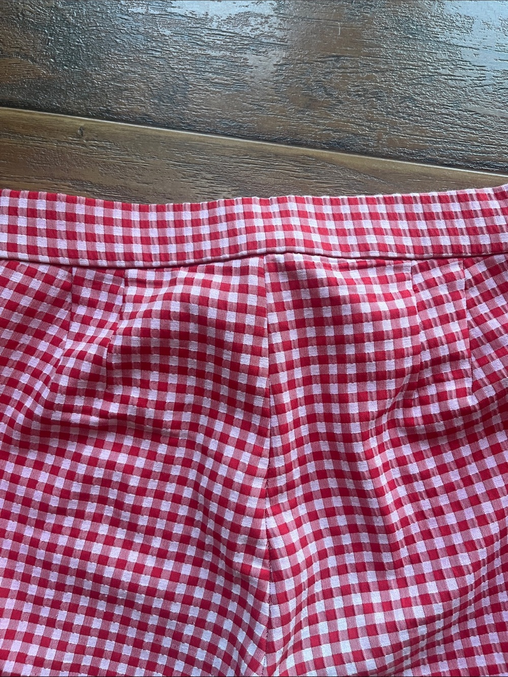 Zara Red and White Seersucker Gingham Flared Pants - Size Small - Picture 6 of 6